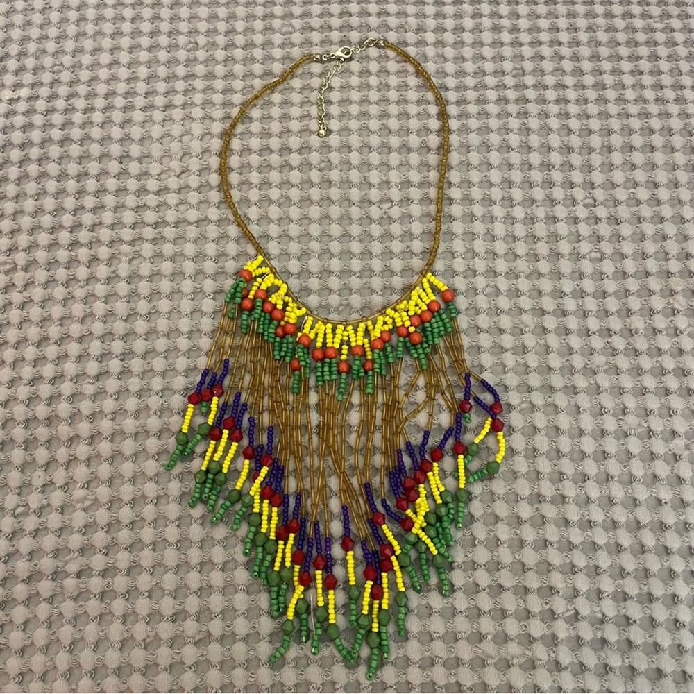 Beaded Tribal Necklace- hand beaded- Boho style- Beach style Jewelry